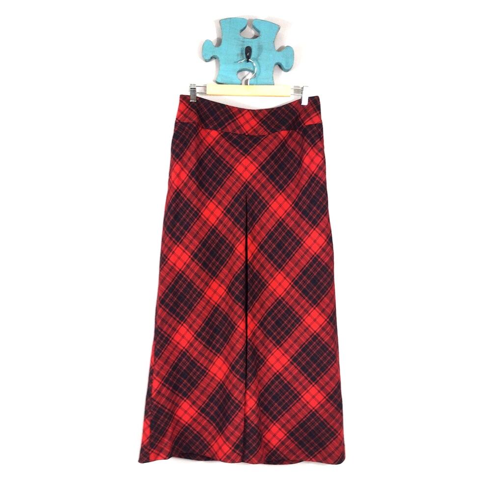 Talbots Buffalo Plaid Wool Blend Maxi Skirt Red Black Size 8 NWOT